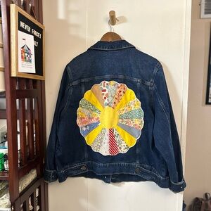 Vintage Denim Jacket with Dresden Plate Quilt back